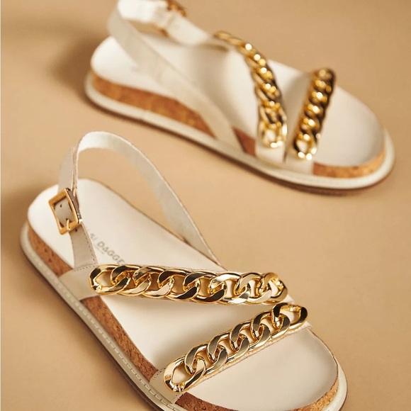 Kelsi Dagger Brooklyn Slingback Gold Chain Cream Sandals Sz 8 - Picture 1 of 7